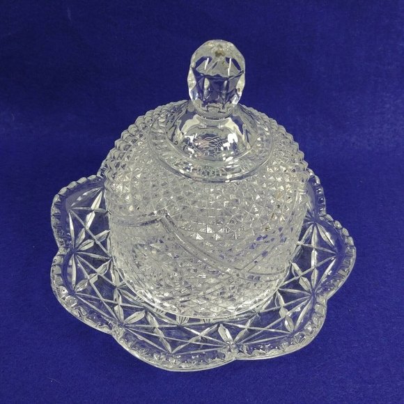 Avon Glass Butter Cheese Tray w/ Dome Cloche Bottom Marked - Picture 5 of 8